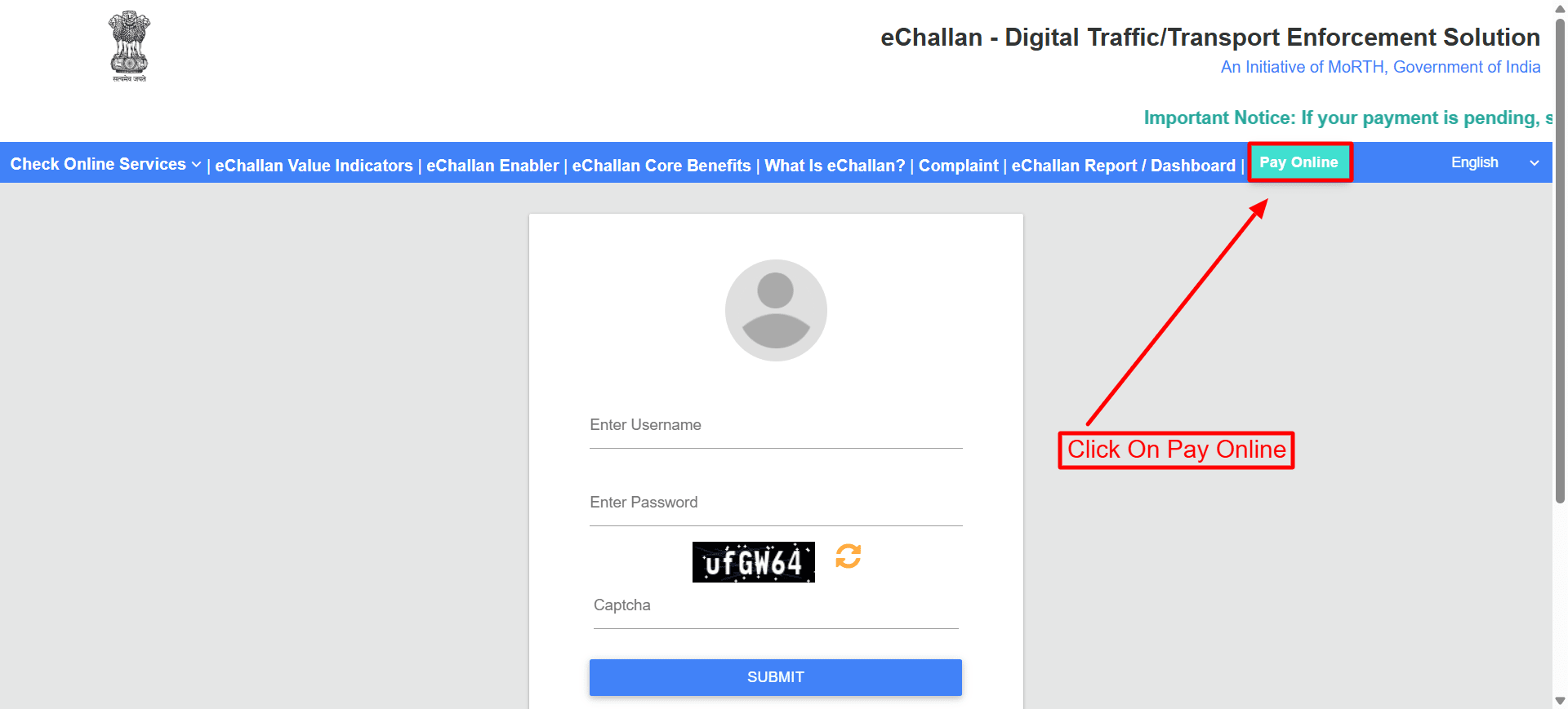 Parivahan E challan Guide Step 3